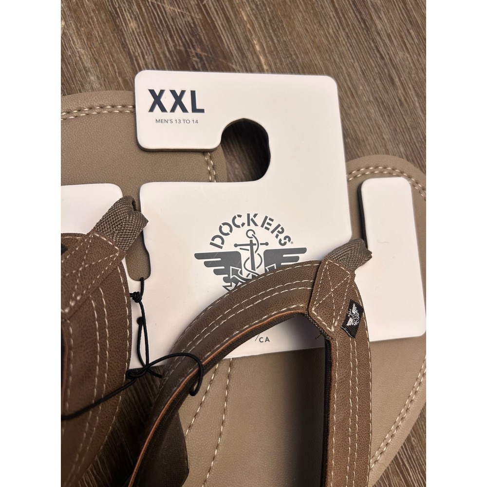 Dockers Mens Sandals Flip Flops Taupe Leather Comfort XX Large 13 14 - Picture 4 of 4